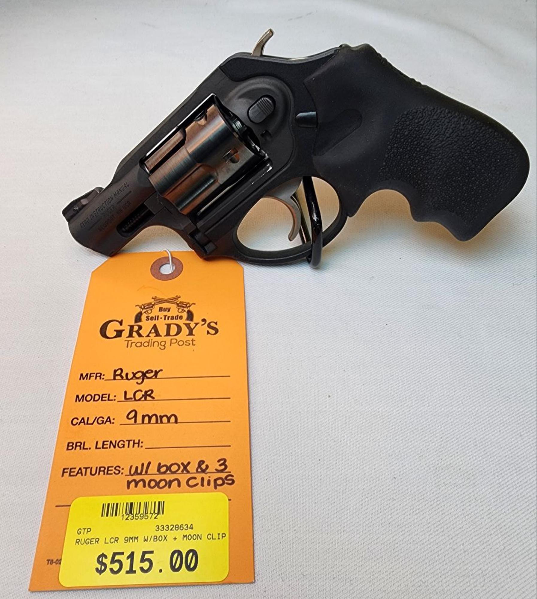 RUGER LCR 9MM W/BOX  MOON CLIPS  | 9 MM LUGER | 33328634 | 12359572