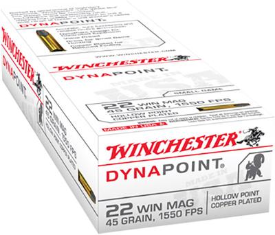 Winchester USA22M Rimfire Ammo 22 MAG, Dynapoint, 45 Grains, 1550 fps  | .22 WMR | USA22M | 020892101579